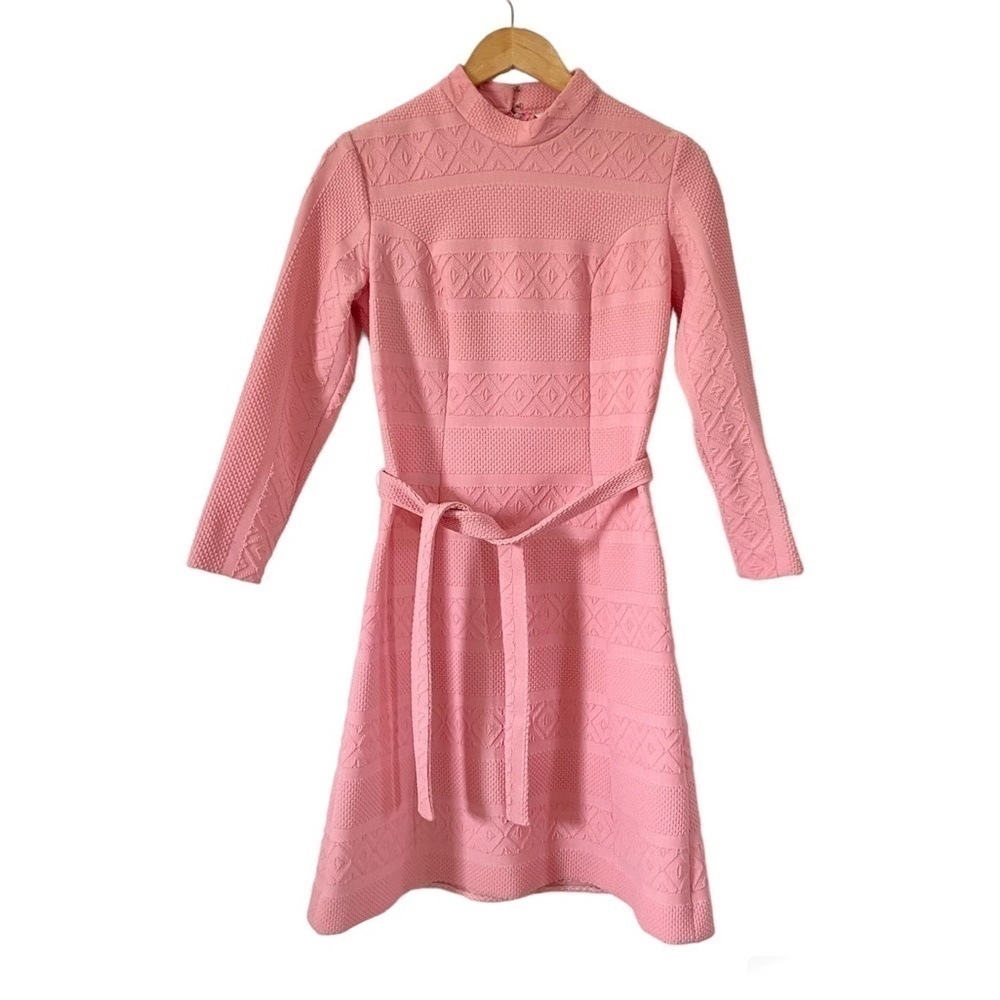 Vintage 60s Barbie Pink‎ Dress Mod Barbiecore Long Sleeve Mini Small to Medium